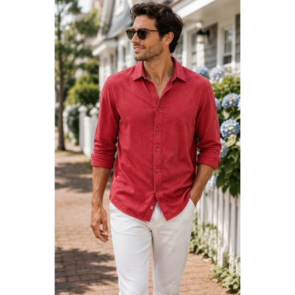 Left Coast Tee Mens XXL Red Pima Cotton Shaped Button Down Shirt Made in Peru
